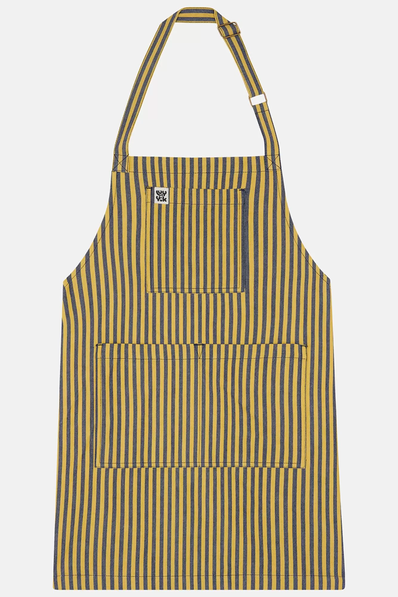 Ada Apron: Deadstock Fabric - Blue & Yellow Stripe-Lucy & Yak Outlet