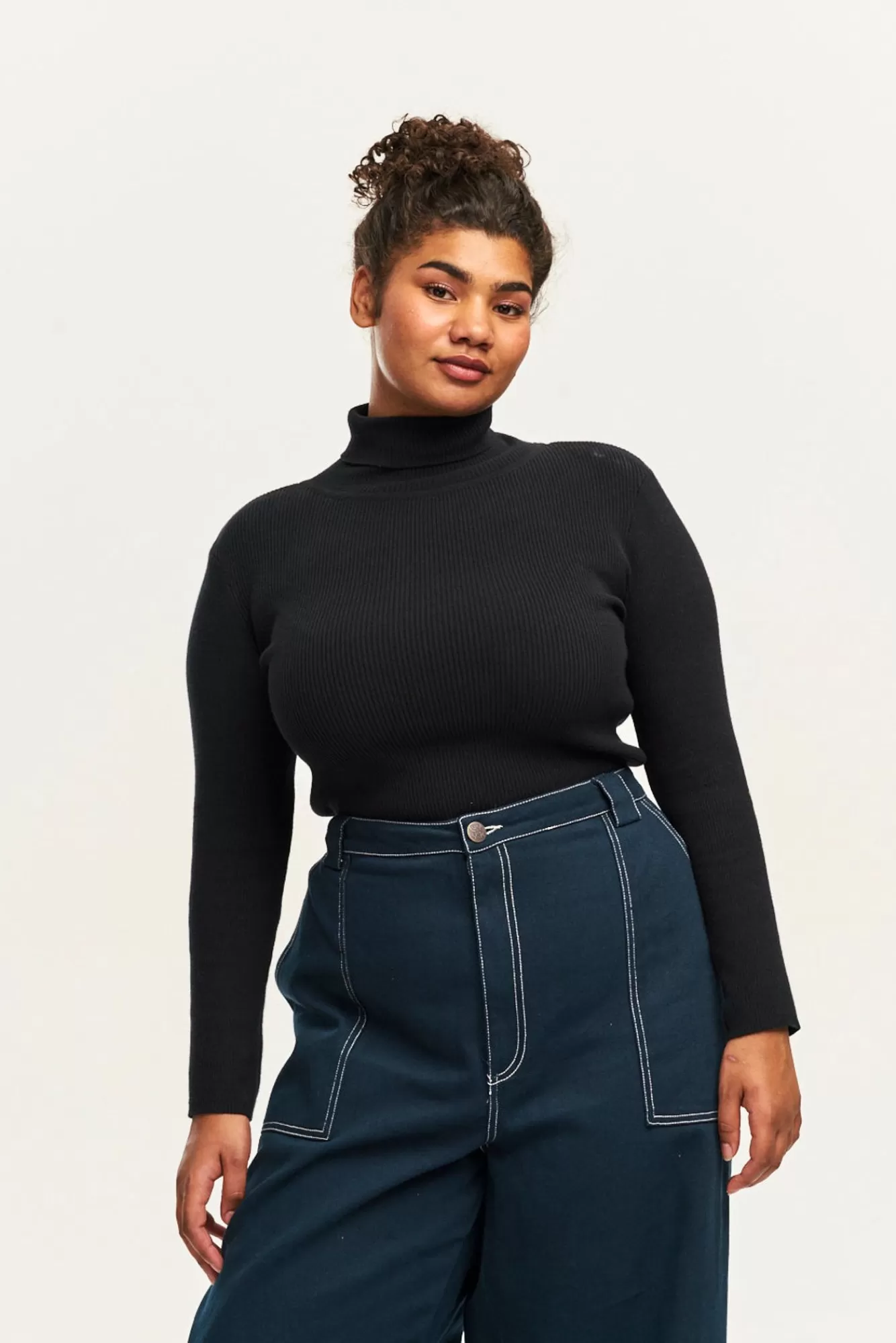 Aiden Roll Neck Top: Organic Cotton Knit - Black-Lucy & Yak Discount