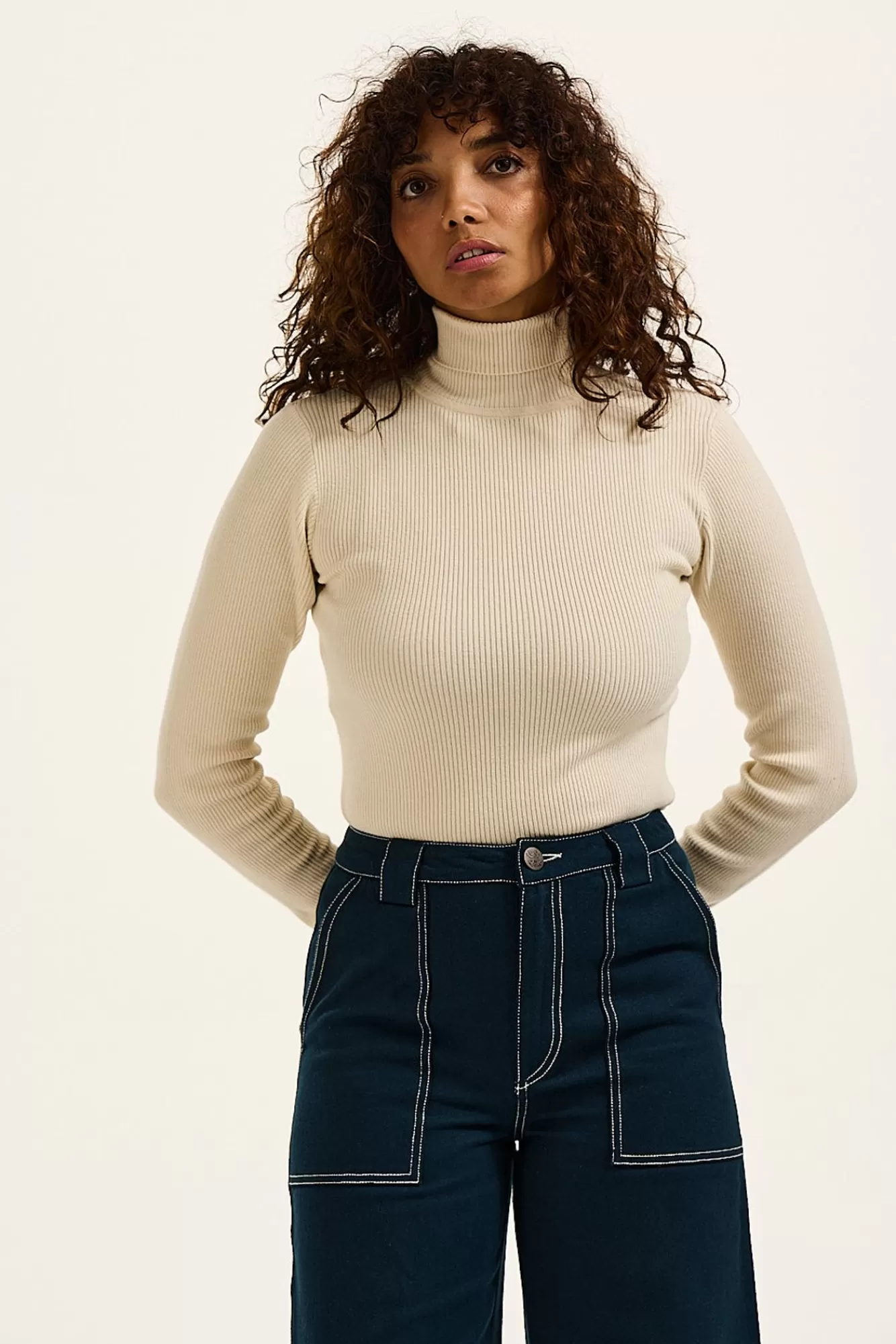 Aiden Roll Neck Top: Organic Cotton Knit - Pearl-Lucy & Yak Cheap