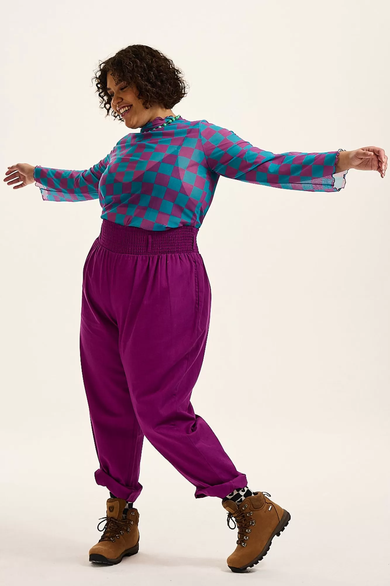 Alexa Trousers: Organic Cotton - Hollyhock Purple-Lucy & Yak Discount
