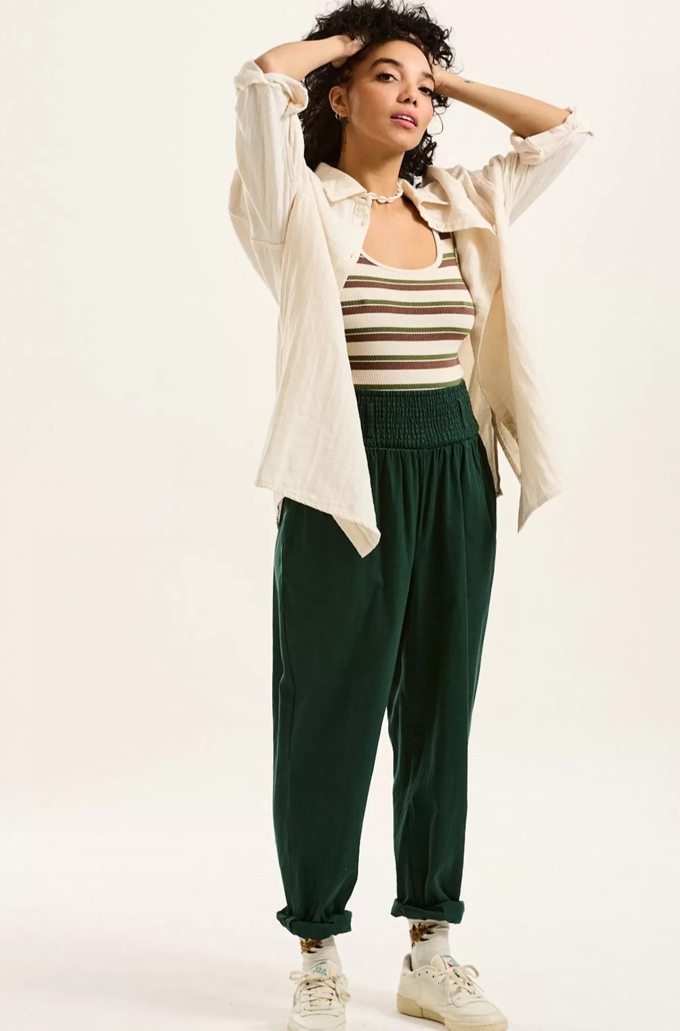 Alexa Trousers: Organic Cotton - Posy Green-Lucy & Yak Online