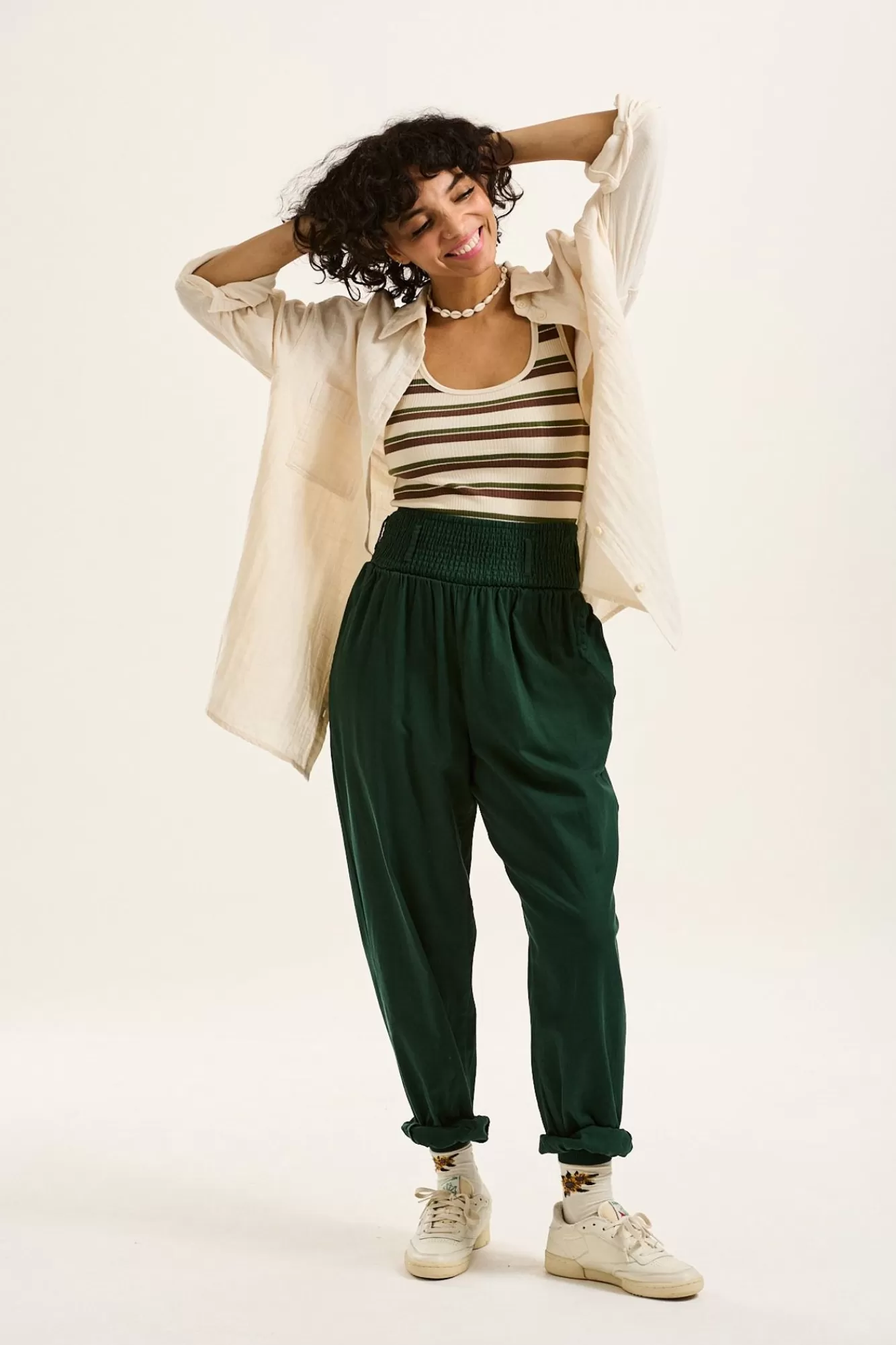 Alexa Trousers: Organic Cotton - Posy Green-Lucy & Yak Online