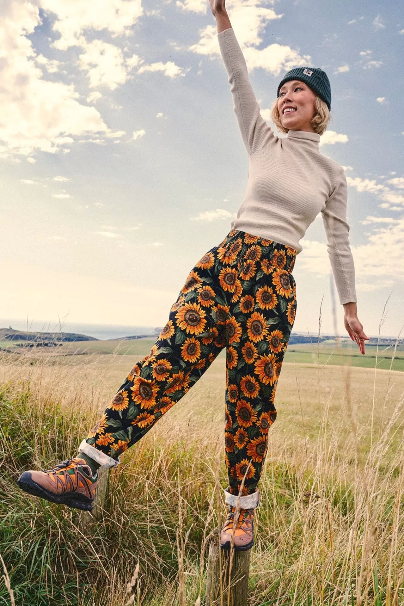 Alexa Trousers: Organic Cotton - Sunflower Print-Lucy & Yak Online