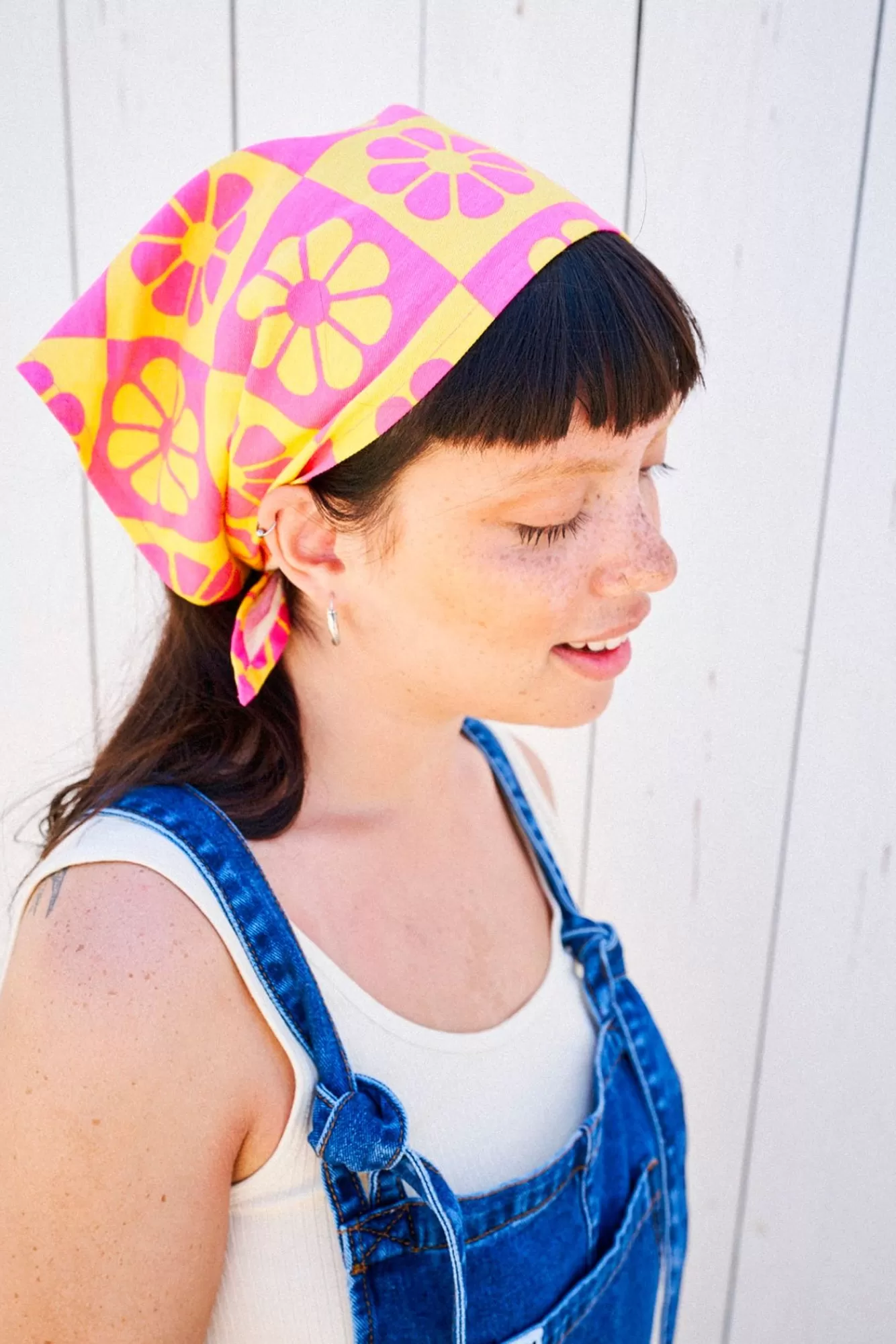 Headscarf: Deadstock Fabric - Rhubarb & Custard-Lucy & Yak Sale