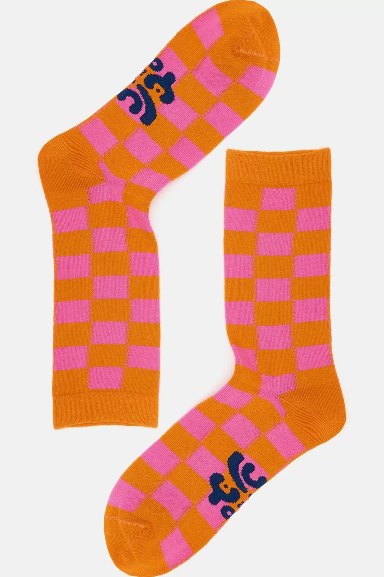 Jojo Socks: Organic Cotton - Checkerboard Orange & Pink-Lucy & Yak Clearance