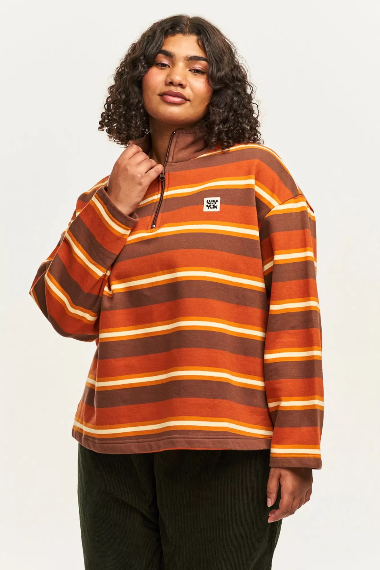 Taylor Sweater: Organic Cotton - Brown & Orange Rust-Lucy & Yak Outlet
