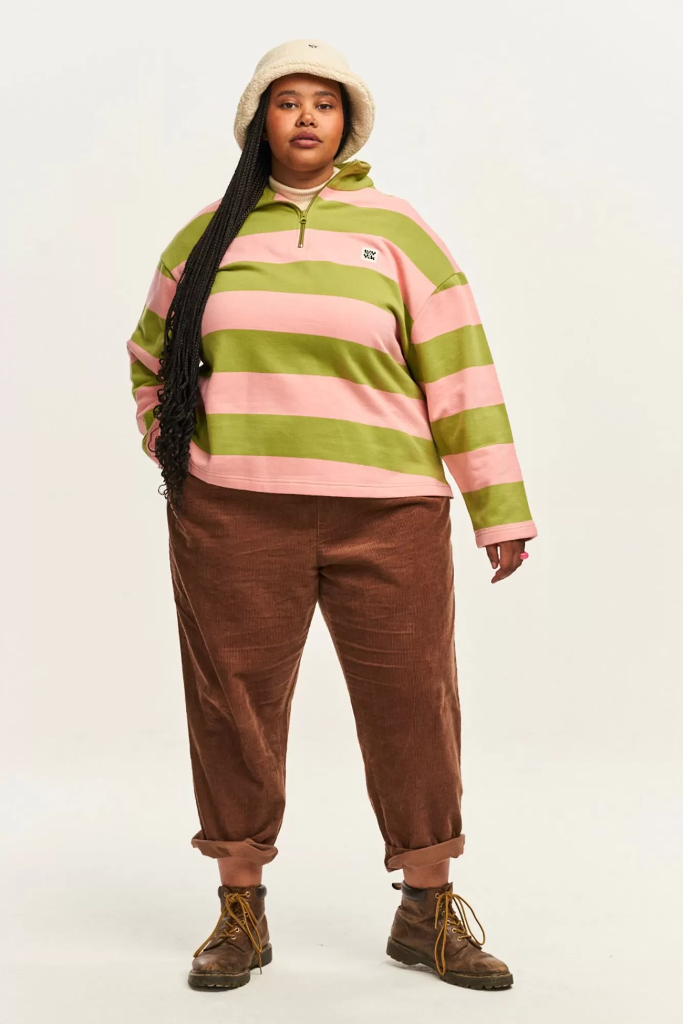 Taylor Sweater: Organic Cotton - Green & Pink Stripe-Lucy & Yak Best