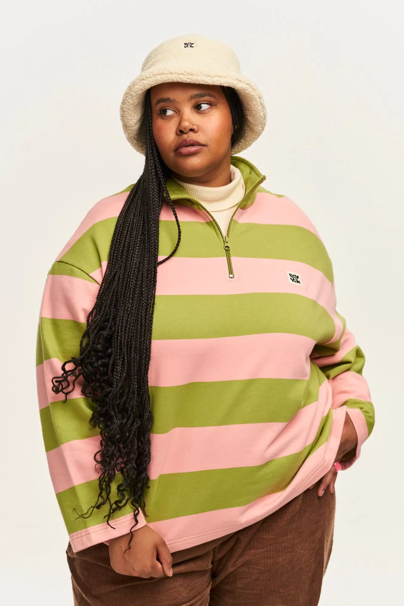 Taylor Sweater: Organic Cotton - Green & Pink Stripe-Lucy & Yak Best