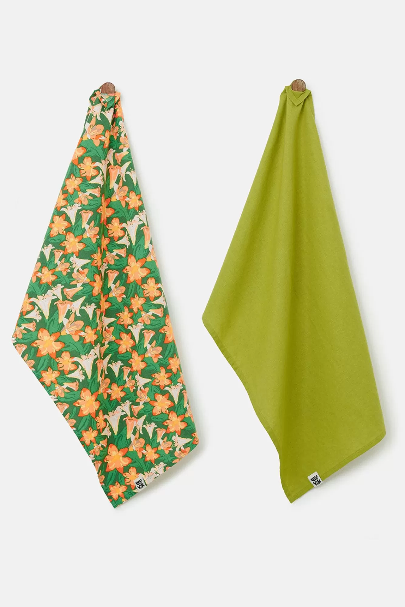 Tea Towel: Deadstock Fabric - Lillies & Chartreuse (2 Pack)-Lucy & Yak Flash Sale