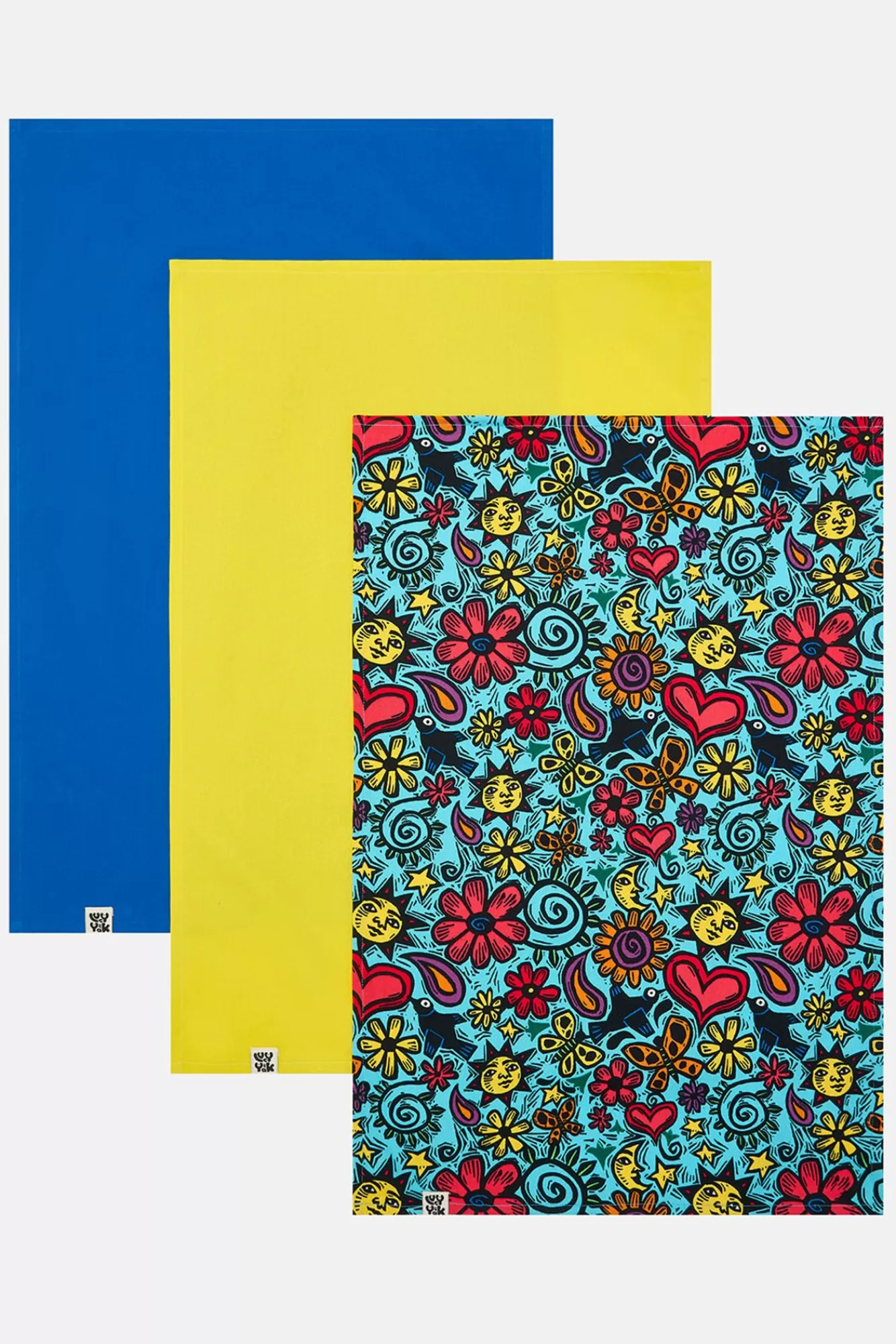 Tea Towel: Deadstock Fabric - Sue Todd & Yak/Blue/Yellow 3-Pack-Lucy & Yak Discount